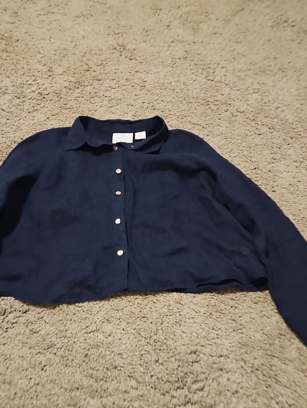 Cynthia Rowley Navy Cropped Button-Front Shirt